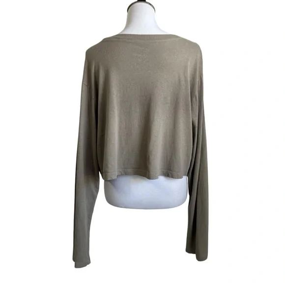 Set Active Womens Lot Of 2 Crop Long Sleeve T Shirt Sz Large Brown Tan Relaxed - Picture 3 of 16